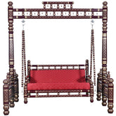 Antique Indian Hand Carved Maroon and Gold Painted Swing